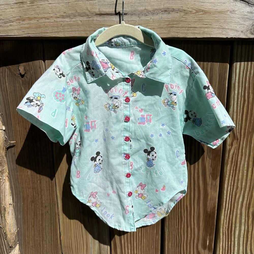 Vintage Disney Babies Mickey Mouse Pluto‎ Plaid Button Down Shirt Size 4T